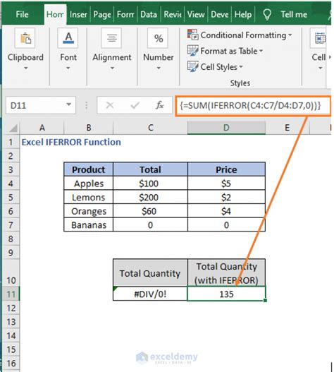 IFERROR Excel Example